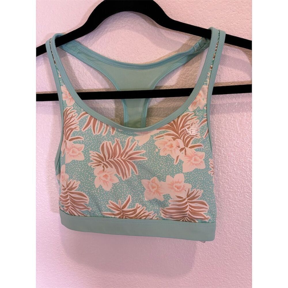 Body Glove Women's Floral Sports Bra BIikini Top Blue Pink Size M